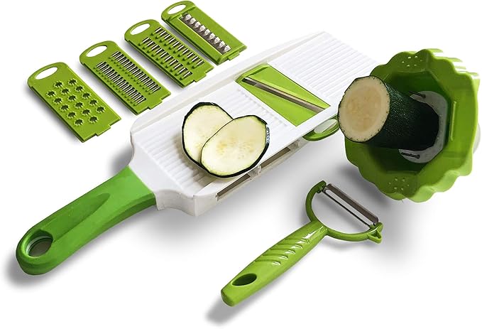 5 In 1 Handheld Vegetable Slicer & Grater - With Mandolin Blade & Peeler, All-in-one, Shredder, Grater, Zester and More - From Jean Patrique