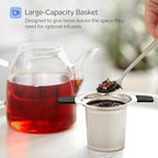Stainless Steel Tea Infuser for Loose Leaf Tea – Extra Fine Mesh Strainer with Heat Proof Double Handles & Lid, Reusable Filter Fits Mugs, Cups & Teapots, Black