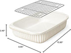 Artena Baking Dish 5.1 Quarts, Casserole Dishes For Oven, Baking Pan With Handles, Lasagna Pan Deep, Large Casserole Dish, Rectangular White Ceramic Bakeware (Baking Dish With Rack)