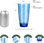 26oz Blue Acrylic Glasses Drinkware (Set of 6), Hammered Design Shatter-Proof Plastic Cups, Reusable Plastic Large Drinking Tumblers, Stackable, BPA-Free, Dishwasher-Safe