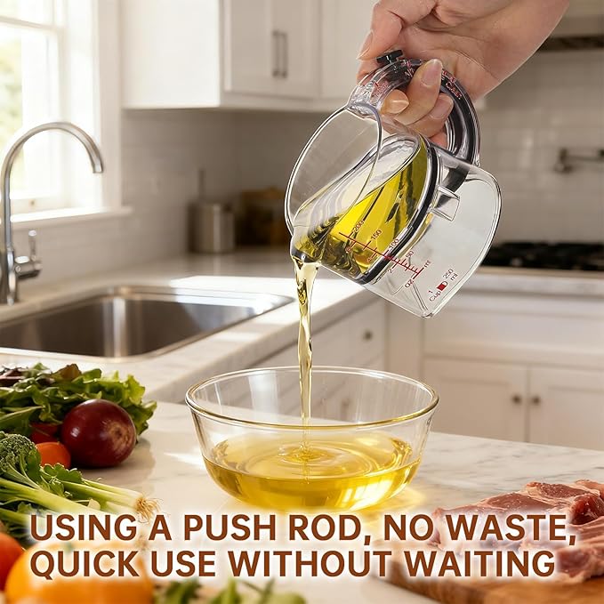 4-in-1 Adjustable Measuring Cup, Multi-Functional Kitchen Tool with Push-Button, with Adjustable Base & Scraper-Style Seal Base, Space-Saving Nesting Design for Cooking, Baking, Liquid & Dry Measure