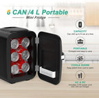 CROWNFUL Mini Fridge, 4 Liter/6 Can Portable Cooler and Warmer Personal Fridge for Skin Care, Cosmetics, Food,Great for Bedroom, Office, Car, Dorm, ETL Listed (Black)