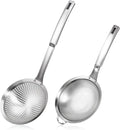 2 Pcs Large Holes Slotted Colander Frying Spoon Set With Handle, Fine Mesh Stainless Steel Sieve Food Strainer, Spider Strainer Skimmer, Handheld For Kitchen Cooking Tool