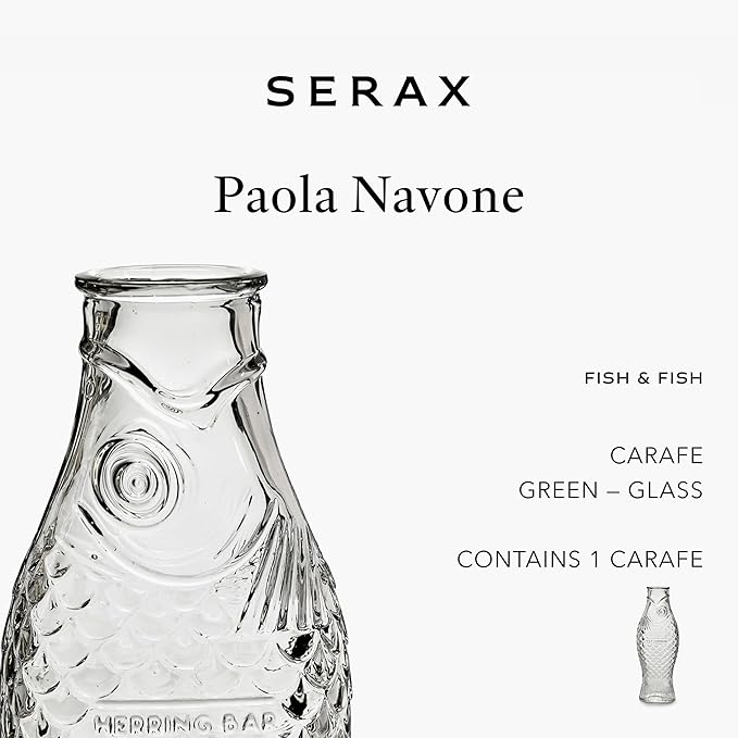 Serax Glass Water Pitcher | Fish & Fish glassware by Paola Navone | Wine Carafe Decanter 28.74 fl oz | Clear Bottle Container for hot and cold Drinks | Beverage Dispenser for Fridge | Suitable as Vase