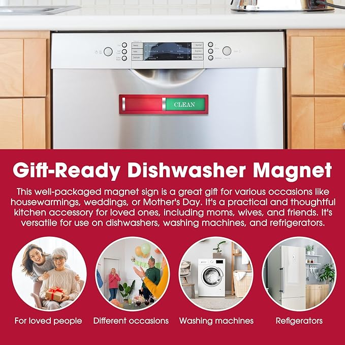 Christmas Red Dishwasher Magnet Clean Dirty Sign - Festive Clean/Dirty Indicator with 304 Stainless Steel Magnet & Strong Adhesive Tape - Holiday Home Gift for Kitchen Organization(Red-05)