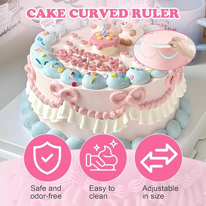 4pcs Cake Decorating Tools，Cake Arch Guide Tool & Essential Cake Tools – Includes Arch Ruler,Flip Ruler for Birthday/Wedding Cake Decor, Fits Various Cakes，for Home Bake