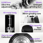 MAVO Manual Coffee Grinder, Shadow Wand Hand Coffee Grinder, Capacity 25g with CNC Stainless Steel 7-Axis Conical Burr, Adjustable Setting, Burr Coffee Bean Grinder for Pour Over, Espresso (Black)