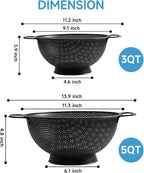 Black Colander for Kitchen, 5QT, Stainless Steel Pasta Strainer with Handle, Pasta Strainer for Fruits Vegetables Cooking Food, Dishwasher Safe
