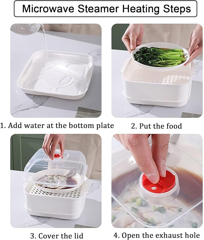Microwave Steamer with Lid and Tray, Vegetables Steamer for Microwave Bowl, Microwavable Cookware Supplies (1 - Layer)