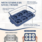 Nonstick Silicone Donut Pan: 4 Inch Doughnut Pan with Metal Frame - Silicone Donut Molds for Baking Gluten Free Glazed Vegan Protein Donuts Bagel - for Oven Kitchen - Home Bakers Housewife