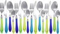 The Original Brink House Sea Blue Green Mix & Match Stainless Steel Cutlery Set with Translucent Handles / 16 pieces with Metal Stand/Lifestyle utensils set for home, apartment, dorm, outdoor events
