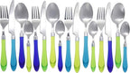 The Original Brink House Sea Blue Green Mix & Match Stainless Steel Cutlery Set with Translucent Handles / 16 pieces with Metal Stand/Lifestyle utensils set for home, apartment, dorm, outdoor events