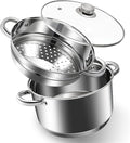 6 QT Stainless Steel Cookware Set, 3-Piece Multipurpose Stock Pot with Steamer Pot and Tempered Glass Lid, Stainless Steel Handle, Work with Gas Electric Induction Stove