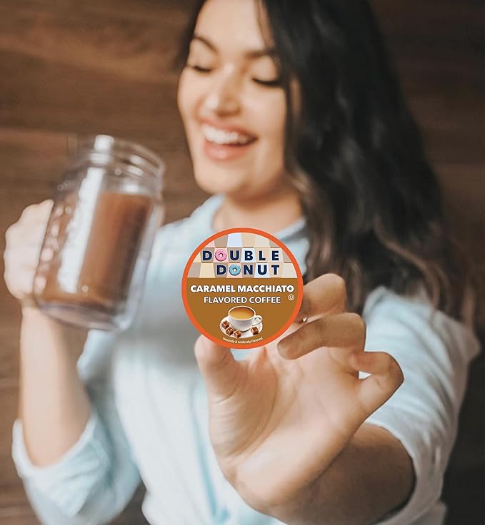 Double Donut Caramel Macchiato Flavored Coffee Pods - Caramel Coffee in Single Serve Coffee Pods for the Keurig K Cups Coffee Brewers, Medium Roast From Double Donut, 80 Count