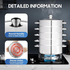 5 Tier Steamer Pot, Stackable Kitchen Steamer with One Piece Bottom Clear Visible Lid Large Capacity and Anti-Scald Handles Detachable Combination Storage Stainless Steel Steamers Pot for Dumplings Etc