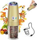 CIRCLE JOY 2-Speed Gravity Electric Pepper Grinder, Rechargeable Salt Grinder Pepper Mills, Adjustable Coarseness, White LED Light, 135ML Large Capacity, Gold