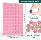 Mini Paw Print Silicone Molds, 69 Cavities Food Grade Pawprint Mold for Chocolate, Candy, Jelly, Gummy, Dog Treats, Cake Décor, Snack Biscuits (with a Scraper)