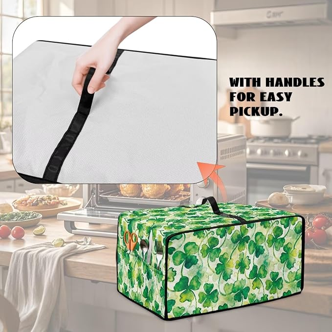 Clover Print Toaster Oven Cover Heavy Duty, Heat Resistant Dust-proof Toaster Cover Kitchen Small Appliance Protective Slipcover Washable Slipcover for Kitchen Counter, Green, L