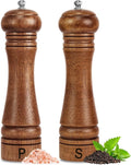 Wooden Salt and Pepper Grinder Set Refillable Salt & Pepper Mills Adjust for Coarseness, Crafted of Solid Oak Wood with Ceramic Stainless Steel Core, 8 Inches - 2 Packs