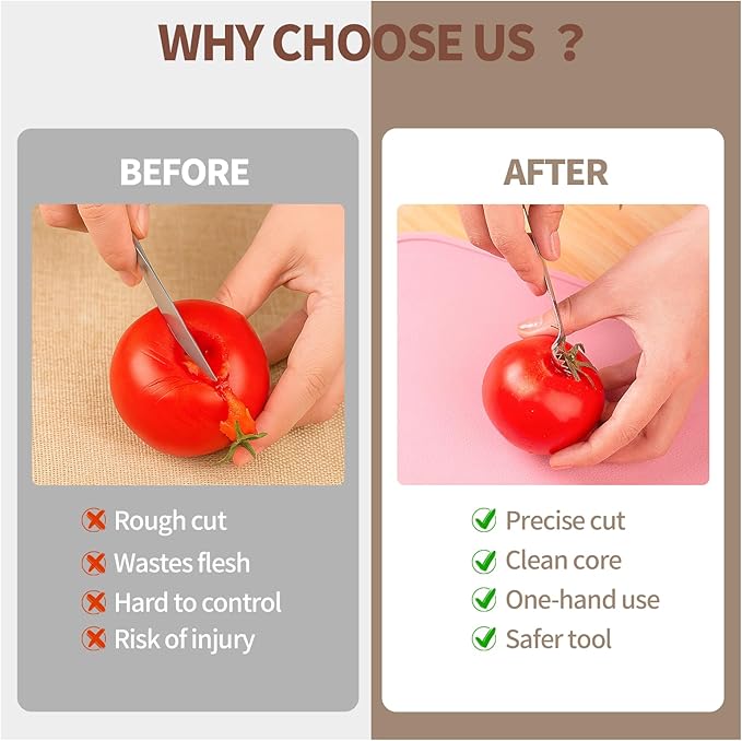 6 PCS Tomato Corer Strawberry Huller Tool,Strawberry Stem Remover,Stainless Steel Fruit Stem Remover for Tomato,Vegetable and Fruit Corers,Perfect for Kitchen