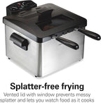 Hamilton Beach Electric Deep Fryer with 2 Baskets and Lid, 4.5 Liters / 19 Cups Oil Capacity, Temperature Control, View Window, Professional Style, 1800 Watts, Stainless Steel (35036)