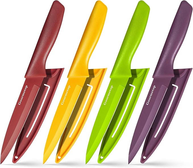 Gourmetop Paring Knife with Cover, Paring Knives Set of 4, 3.8" Paring Knife Set of Premium Stainless Steel, Small Kitchen Knife Set for Fruit and Vegetable, Ergonomic Knife Handles for Versatility