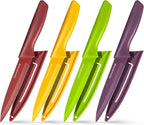 Gourmetop Paring Knife with Cover, Paring Knives Set of 4, 3.8" Paring Knife Set of Premium Stainless Steel, Small Kitchen Knife Set for Fruit and Vegetable, Ergonomic Knife Handles for Versatility