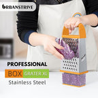 Urbanstrive Cheese Grater With Container, Professional Cheese Grater with Handle, Stainless Steel Graters for Kitchen Handheld, Box Grater with 4 Sides for Vegetables, Ginger, Potatoes (Orange)