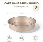 HONGBAKE Nonstick Ceramic 9 Inch Round Cake Pan Set of 2, Heavy-Duty Aluminized Steel round cake pans with Diamond Texture, Non-Toxic Cake Molds, Cake Pans Sets for Baking Cheesecake, Cream, Gold