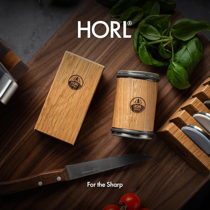 HORL 2 Oak Kitchen Knife Sharpener for Razor Sharp Edges Made in Germany - Rolling Sharpener for knives - Rolling Knife Sharpening Kit with Magnetic Holder with 15 & 20 Degrees