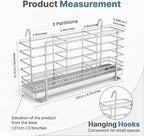 KESOL 304 Stainless Steel Utensil Drying Rack with Hooks & 3 Divided Compartments, Silverware Drying Basket, Spoon and Fork Organizer, Rustproof Kitchen Drainage Basket Accessories, Silver, 2x8.7x5