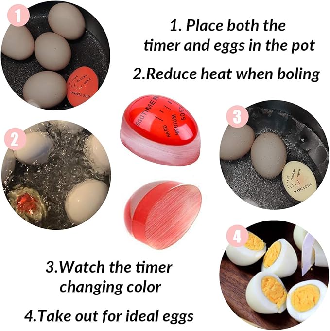 Lasubst Egg Timer for Boiling Eggs that Changes Color When Done, Classic Red, Pack of 2