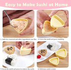 7 Pcs Onigiri Rice Ball Mold Maker Kit, Musubi Press, Classic Triangle Shake Sushi Roller Mat Tool for Kids Bento Lunch and Home DIY, Non-stick, BPA-Free