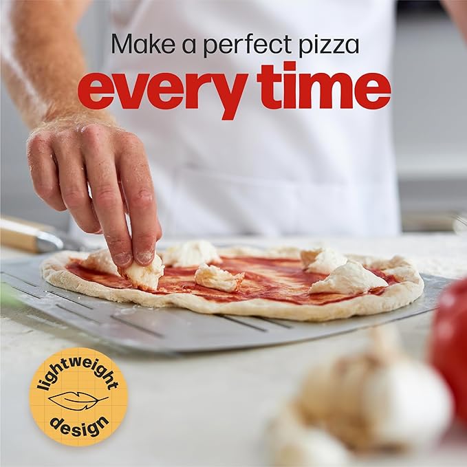 Hans Grill Pizza Peel PRO | Made for XL Pizza 12 inch + | Professional Restaurant Grade Perforated Metal Non-Stick Paddle for launching, turning and retrieving pizzas (Peel Pro) (Grey)