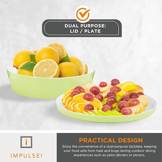 IMPULSE! Rimini Large Lime Green Melamine Bowl – Bright & Stylish with Lid That Doubles as Plate | Great for Salads, Sides, Snacks, Dips & More | Perfect for Outdoor, Home & Commercial Use