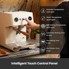 Gemilai G3028A Espresso Machine, 15 Bar Professional Coffee Maker with Adjustable Pressure & Automatic Milk Frother, Dual PID & 550ml Boiler, 57oz Tank, Stainless Steel for Cappuccino, Latte White
