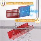Magnetic Spice Rack for Refrigerator, 2 Pack 100% Metal Strong Magnet Shelf, Space Saving Spice Organizer W/ Hooks, Movable Magnetic Fridge Shelf, Kitchen Home Laundry Room Storage Organization, Red