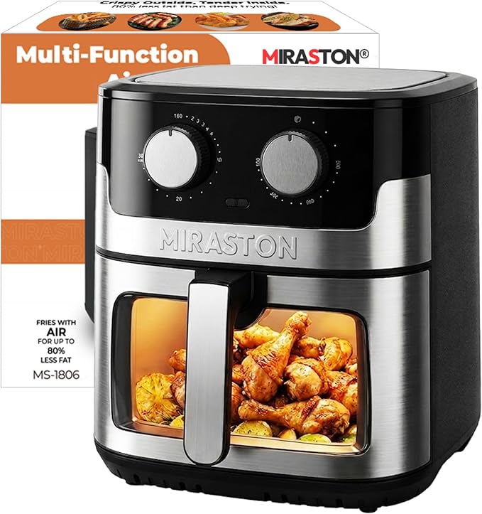 8.5QT Air Fryer, Upgraded Family Size Capacity, Visual Window, Square Basket Dials Stainless Steel Air Fryers, Reheat Leftovers, Easy Cooking for Healthier Breakfast & Dinner in Minutes