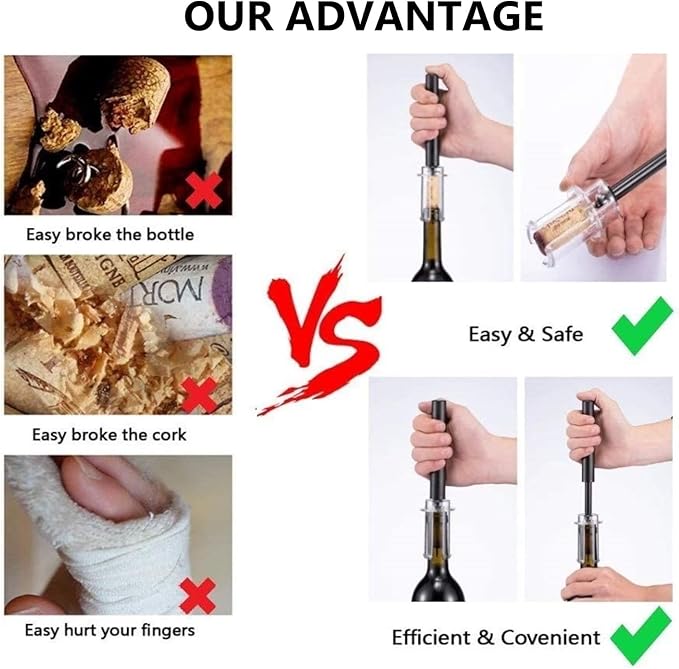 Air Pressure Pump Bottle Opener With One Foil Cutter,One Vacuum stopper and One Wine Aerator Pourer，Efficient|Lightweight|Funny Cork Remover,Great For Wine Lovers,Perfect Wine Gift. (4)