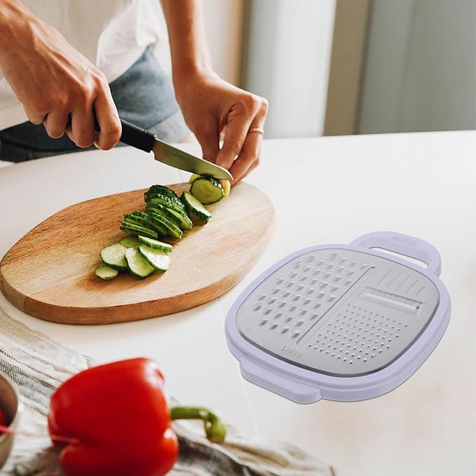 PRETYZOOM Multifunctional Kitchen Grater Slicer Stainless Steel Vegetable Cutter Portable Kitchen Gadget 9.44X7.44X2.36 Inch for Efficient Food Preparation