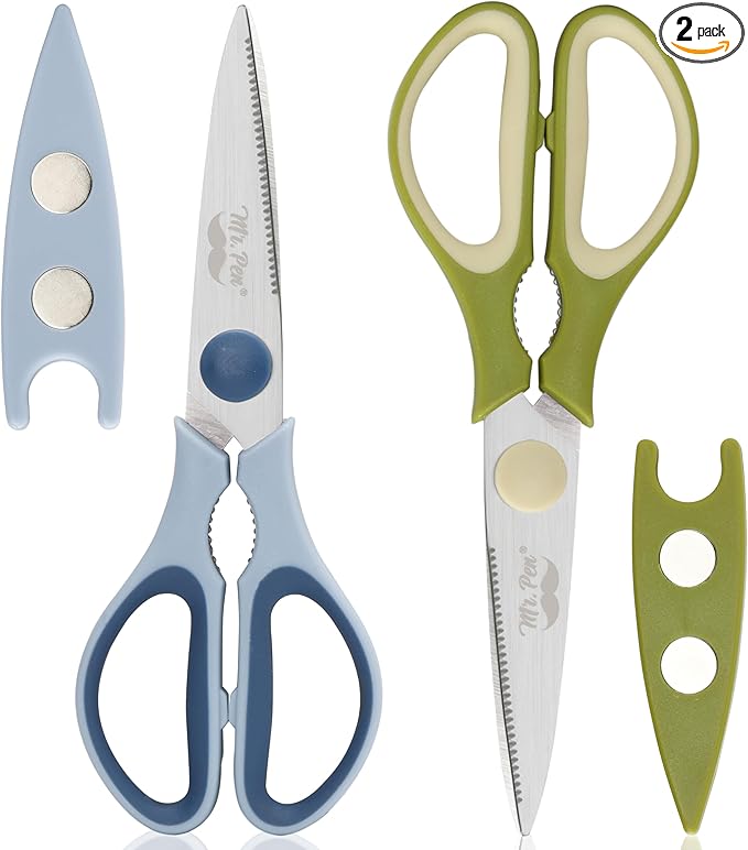 Mr. Pen- All Purpose Kitchen Shears with Protective Sheath, 2 pcs, 8 Inch, Dishwasher Safe, Stainless Steel Food Scissors with Micro-Serrated Blades, Soft Grip, Durable Utility Kitchen Shears