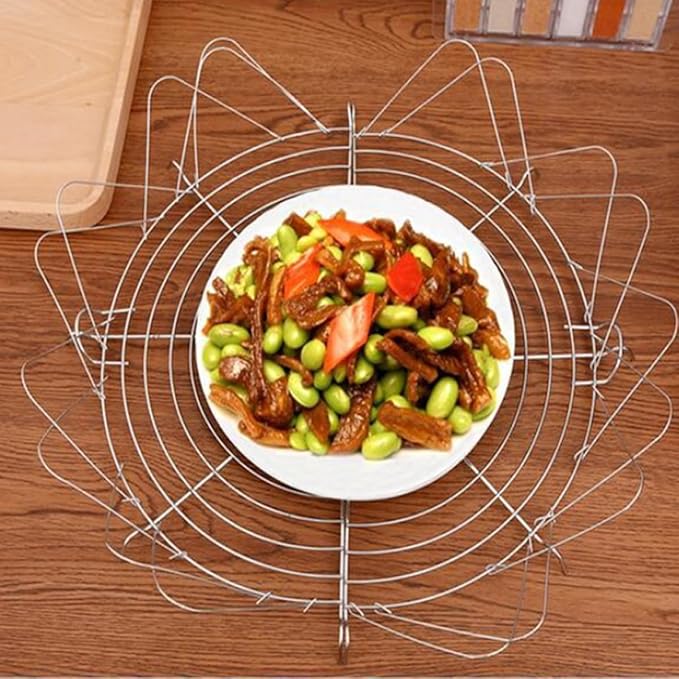KALLORY 2Pcs Foldable Semicircle Oil Draining Rack 38Cm Stainless Steel Kitchen Gadget for Frying and Steaming Home Cooking Tools