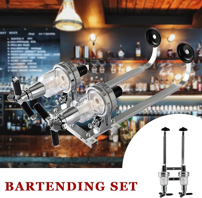2 Bottle Wall Mounted Liquor Dispenser Bar Butler Bracket Solo Optic Spirit Wine Beer Alcohol Bottle Beverage Stand Revolving Nozzle Drinkware Set