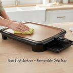 OVENTE Electric Griddle with 16 x 10 Inch Flat Non-Stick Cooking Surface, Removable and Adjustable Temperature Control, Indoor Grill for Instant Breakfast, Pancakes, Eggs or Burgers, Copper GD1610CO