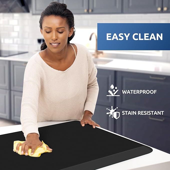 KitchenClouds Kitchen Mat Cushioned Anti Fatigue Rug 20"x32" Water Resistant, Non Slip, Standing and Comfort Desk/Floor Mats for House Sink Office (Black,0.8inch)