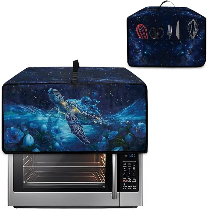 Starry Sky Ocean Turtle Print Toaster Oven Dust-proof Cover, Heat-resistant Anti Fingerprint Microwave Oven Cover, Compatible with Most Small Appliance (Medium-16.1 * 19.71 * 10 inches)