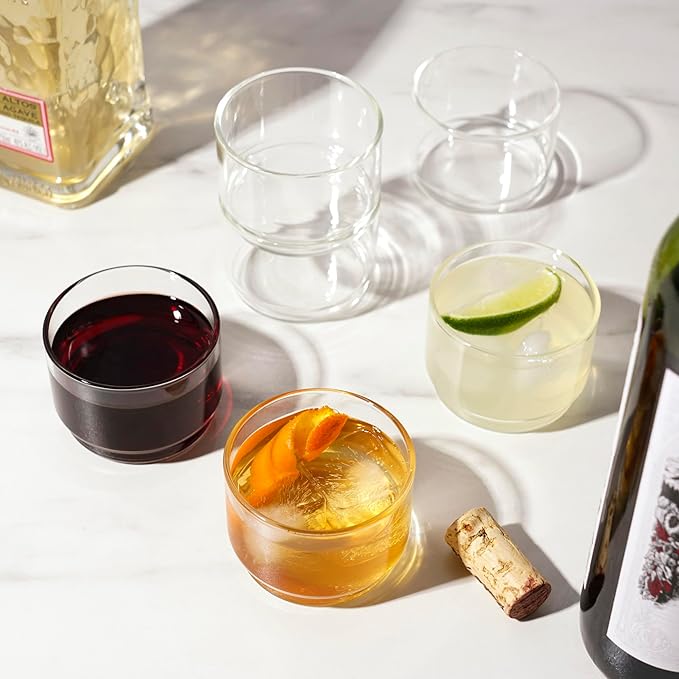 Viski Bodega Glasses - Stackable Drinking Glasses Set - Modern Glassware for Wine and Cocktails - 7oz Set of 6