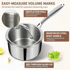 EWFEN 3 Ply Stainless Steel Saucepan with Lid, 3 Quart Multipurpose Cooking Pot, Stay-Cool Handle, Induction Oven Dishwasher Safe, 3 QT