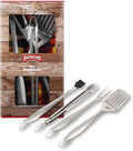 4-Piece BBQ Tool Set - Stainless Steel Grilling Utensils Kit for Outdoor Barbecue - Tongs, Spatula, Fork, Basting Brush - Heavy-Duty Grill Accessories with Heat-Resistant Handles