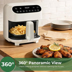 5 Quart Glass Air Fryer, Non Toxic & Uncoated High Borosilicate Glass Basket, Airfryer with Transparent Fry Bowl, 8 Preset Modes, PTFE/PFAS Free, BPA-Free, Dishwasher Safe, White